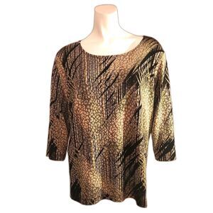 JM Collection Blouse Gold And Black 3/4 Length Sleeve Top Womens Size XL